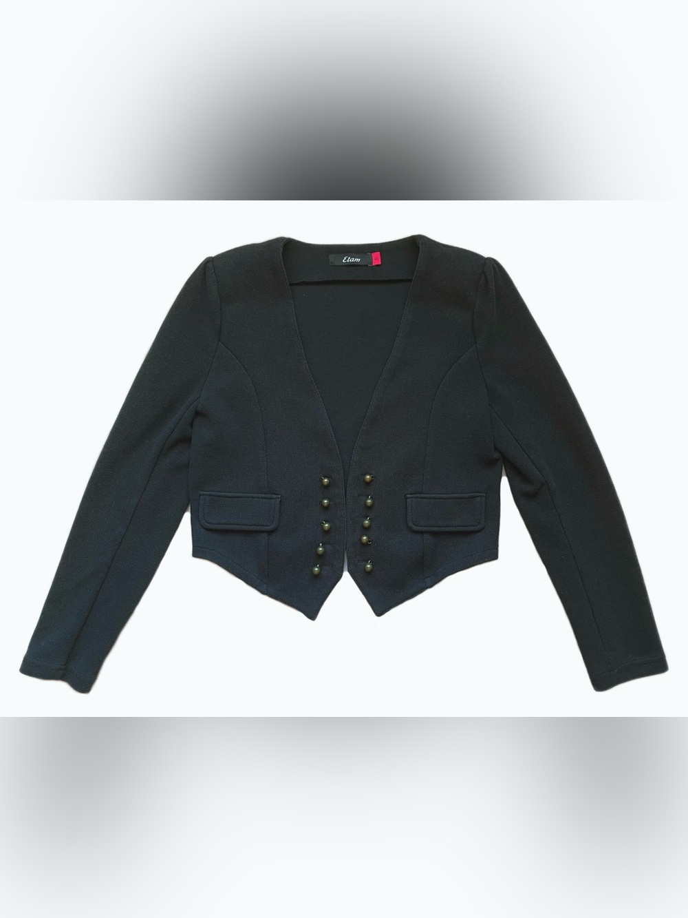 Etam Women’s Black Cropped Blazer Double Breasted Military Style V-Neck